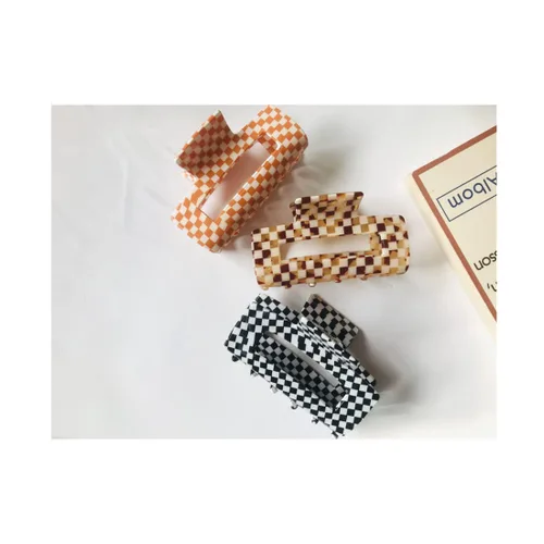 Miniatura 10 de Pinzas para el cabello a cuadros para mujeres y niñas, pinzas de pelo de moda para peinar con pinzas de garra, cabello grueso, forma rectangular