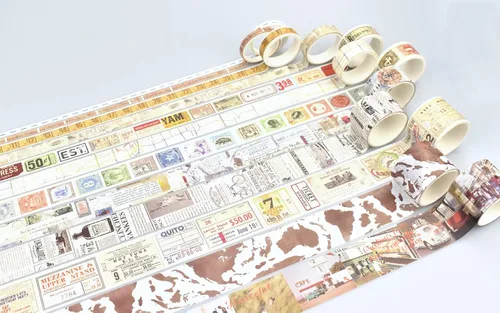 Miniatura 2 de Juego de 18 rollos de cinta washi, calcomanías de viaje, boletos de viaje mundial, mapa de matasellos, vistas a la calle, calcomanías vintage IDY