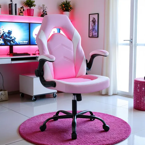 Miniatura 2 de Silla ergonómica de escritorio para juegos, silla giratoria ajustable de piel sintética con reposabrazos abatibles para oficina en casa