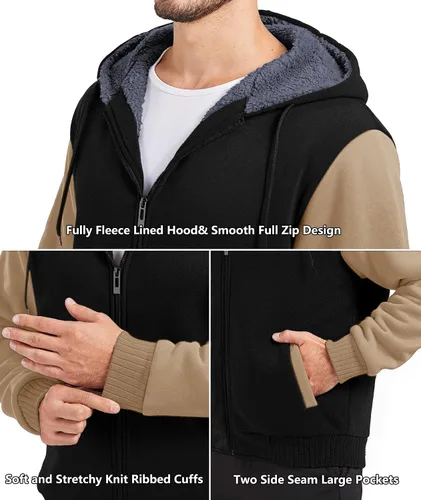 Miniatura 109 de GEEK LIGHTING Sudadera con capucha y cremallera para hombre, forro polar, chaqueta gruesa con capucha para invierno, cálida sudadera atlética