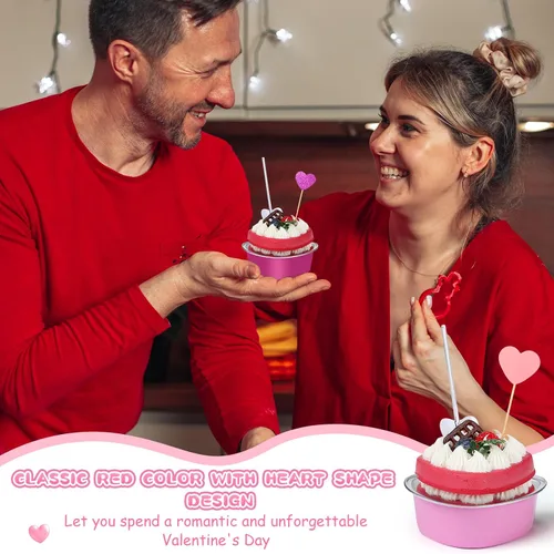 Miniatura 6 de Vesici El juego de 300 moldes para tartas de corazón incluye 3.4 onzas de aluminio, desechables, para San Valentín, corazón, postre, bandeja