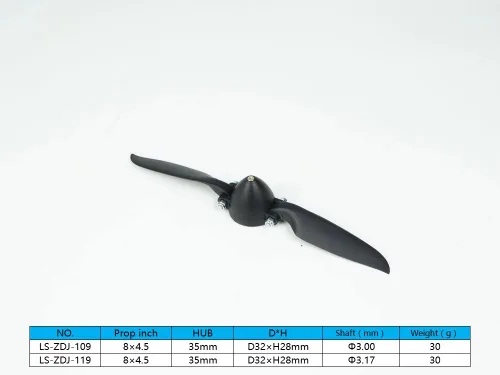 Viloga Hélice plegable RC de 8 x 4.5 pulgadas con tamaño giratorio D32 × H28 mm, y diámetro del eje del motor φ3.0 con giratorio de plástico de