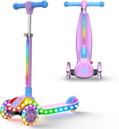 Miniatura 12 de Patinete ajustable 2 en 1 para niños de 3 a 5 años (adecuado de 3 a 12 años), manillar de 5 niveles y asiento extraíble, ruedas con luces LED, Rosa