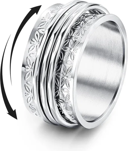 Magitaco Anillos giratorios de acero inoxidable, anillos para ansiedad, anillos de ansiedad para mujeres y hombres