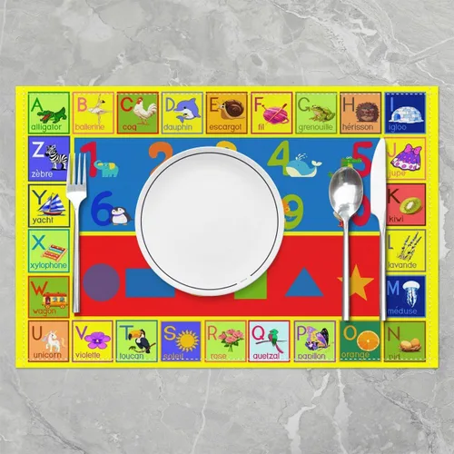 Miniatura 2 de Juego de 4 manteles individuales de aprendizaje educativo para niños, de 12 x 18 pulgadas, con números del alfabeto ABC, juego de 4 manteles