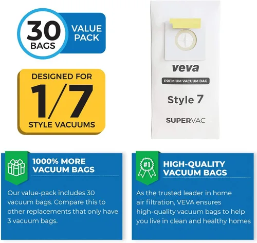 Miniatura 3 de Paquete de 30 bolsas de vacío estilo 7 para aspiradora vertical Bissell, bolsas de vacío SuperVac de primera calidad Parte # 32120