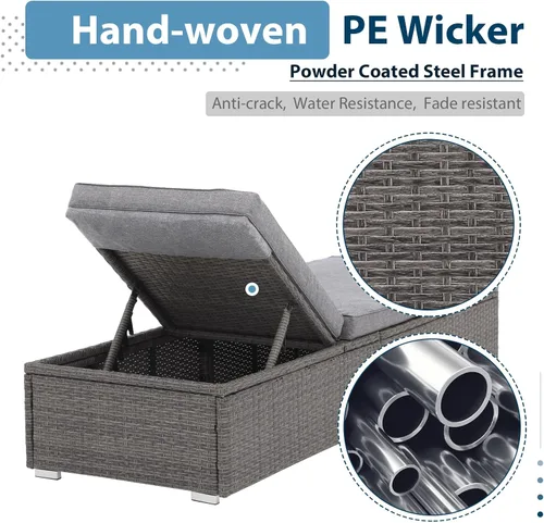 Miniatura 4 de JOIVI Tumbona para exteriores, sillas de mimbre de polietileno para todo tipo de clima, sillas de piscina para exteriores, silla reclinable de ratán