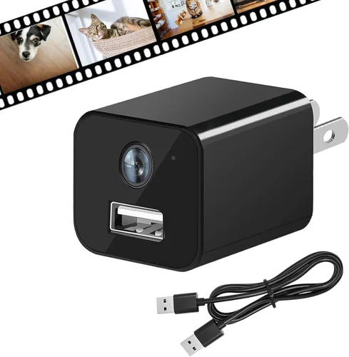 Cargador de cámara de seguridad, cámara de niñera Full HD 1080P con detección de movimiento, cargador USB, cámaras sin wifi, sin aplicación, sin