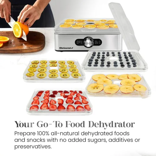 Miniatura 6 de Elite Gourmet EFD3321 Deshidratador de alimentos, bandejas de acero inoxidable controles de temperatura ajustables, Jerky, hierbas, frutas