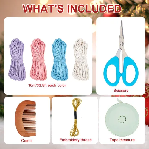 Miniatura 2 de INFUNLY Juego de 4 kits DIY de copo de nieve de macramé Adornos de ornamento de macramé floral bohemio para Navidad Colgante de pared de copo