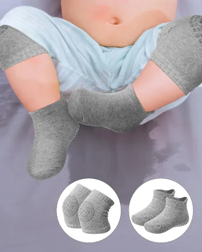 Miniatura 6 de 10 Pairs Baby Crawling Anti Slip Knee Pads and Anti Slip Baby Socks Set Unisex Toddler Knee Protectors Non Slip Ankle Socks
