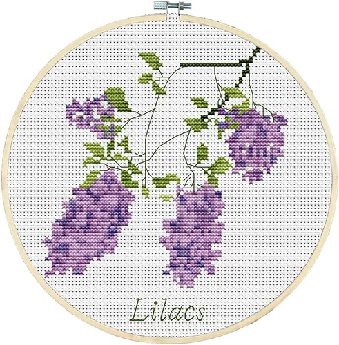 Awesocrafts Kits de punto de cruz, flores lilas, patrones estampados de 11 quilates, fácil punto de cruz, bordado de costura, suministros (flores