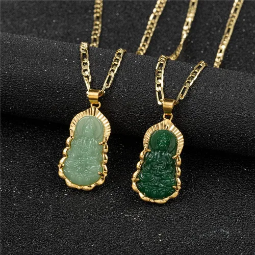 Miniatura 2 de kelistom Collar con colgante de Buda GUANYIN chapado en oro de 18 quilates para mujeres y hombres, adorno budista Maitreya Buddha ammuleto hinduismo