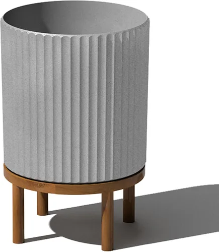 Miniatura 21 de Veradek Demi Series - Maceta redonda con soporte para porche o patio, compuesto de piedra de plástico duradero y soporte de madera, decoración