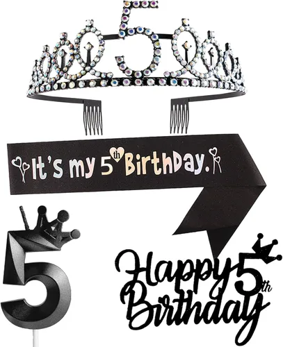Miniatura 49 de Decoraciones de cumpleaños número 7 para niña, que incluyen corona/tiara de cumpleaños número 7, banda, adorno para pastel de cumpleaños y velas