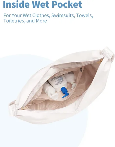 Miniatura 6 de Ceneda Bolsa de gimnasio grande para mujer, bolsa de lona deportiva con soporte oculto para esterilla de yoga y compartimento para zapatos, bolsa