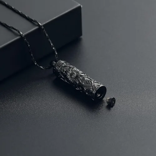 Miniatura 4 de Shajwo - Collar de urna cilíndrica para cenizas de girasol, joyería de cremación, colgante conmemorativo para seres queridos para hombres y mujeres