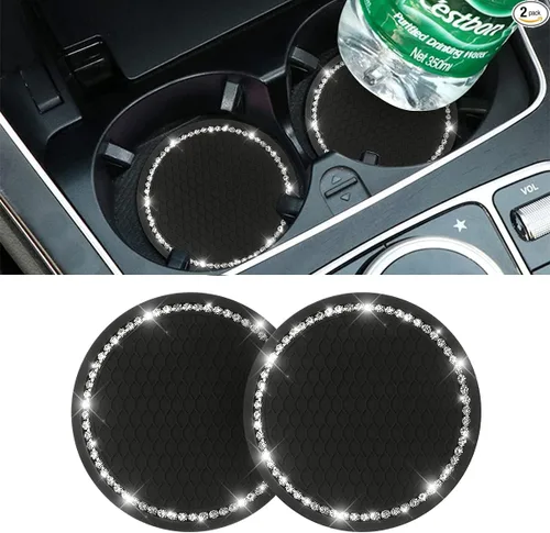 Miniatura 14 de Portavasos para automóvil, 2 piezas, accesorios universales de diamantes de imitación de cristal brillante de 2.75 pulgadas, juego de almohadillas