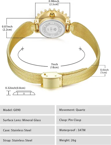 Miniatura 2 de Women's Gold Watch Crystal Bezel Mesh Band Mother of Pearl Dial
