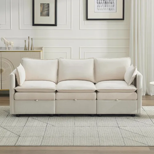 Miniatura 58 de Otomana cuadrada grande de 27 pulgadas con almacenamiento, reposapiés tapizado moderno con patas antideslizantes para sofá, mesa de café, sala