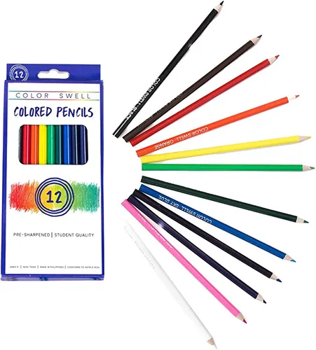 Color Swell Paquete de 12 lápices de colores surtidos y vibrantes preafilados, perfectos para niños, profesores, aulas y todas las edades