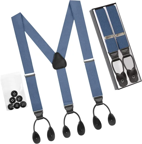 HOLD'EM Tirantes ajustables con espalda en Y para hombre, tirantes de esmoquin con extremo de botón recortados de cuero con muchos colores y diseños