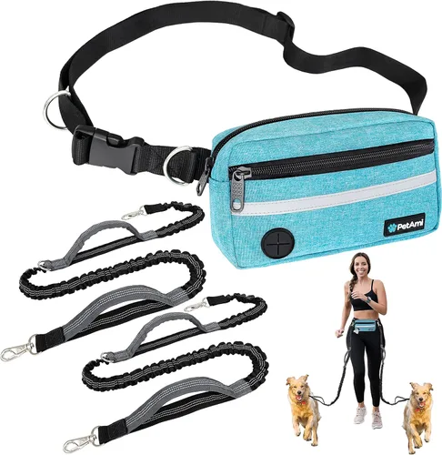 Miniatura 15 de PetAmi - Correa de perro manos libres para correr y caminar, con cinturón con cremallera y dispensador de bolsas para excrementos, asas acolchadas