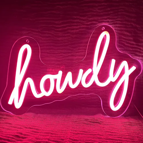 Letrero de neón rosa howdy para decoración de pared, iluminación ajustable, luz de neón LED para decoración de pared de dormitorio, decoración de