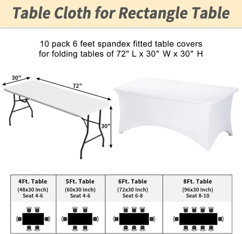Miniatura 3 de Fixwal Paquete de 10 Cubiertas de Mesa de Spandex de 6 Pies para Mesas de 6 Pies, Mantel Rectangular Elástico Ajustado, Cubierta de Mesa de Patio