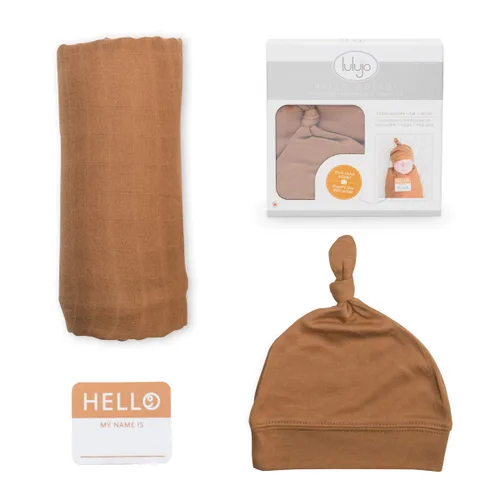 Miniatura 17 de Lulujo Baby Hello World - Juego de gorro y manta para recién nacido, triángulo azul azul ((Triangle Blue)