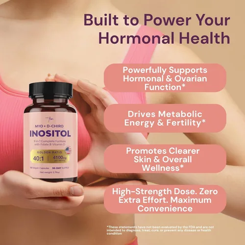 Miniatura 2 de QSTA Suplemento de mio-inositol y D-Chiro inositol para mujeres 4100 mg (proporción 40:1) - Soporte hormonal y metabólico 9 en 1 con folato