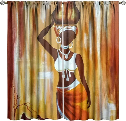Miniatura 14 de Cortina de mujer africana, con estampado étnico tribal y étnico, reducción de ruido, para dormitorio, sala de estar, cortinas con aislamiento