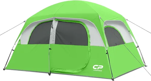 CAMPROS CP Upgraded 6/8 Person Camping Tents, Waterproof Windproof Family Tent with Larger Mesh Windows & Door, Double Layer, Easy Set Up, Verde-6