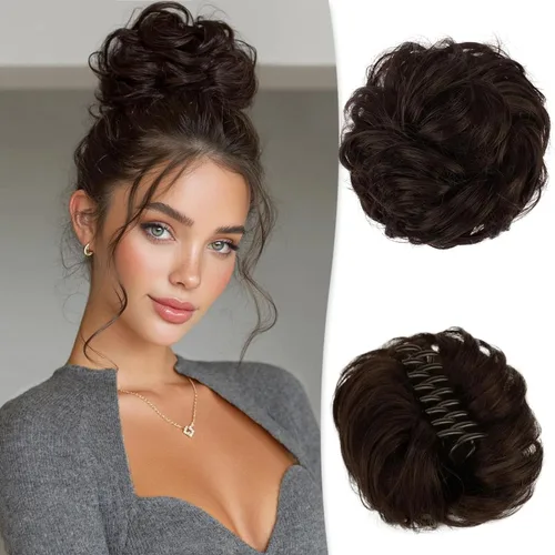 Miniatura 7 de RUWISS Pinza de Garra Moño Desordenado Postizo de Cabello Humano Real Moños Ondulados Rizados Chignon Extensiones de Moño Peinado Recogido