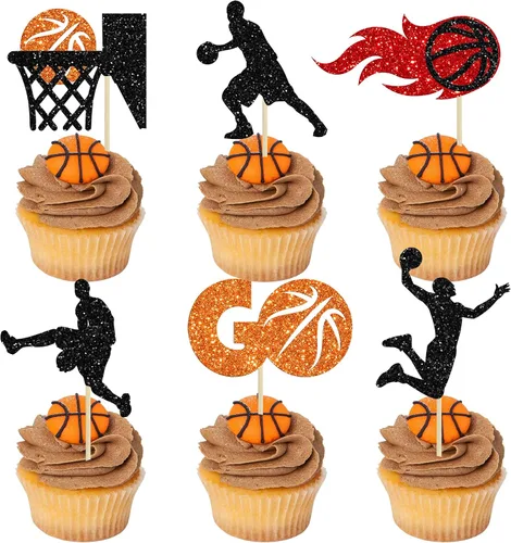 Miniatura 9 de Gyufise 24 piezas de baloncesto Oh Baby Cupcake Toppers Jugador de Baloncesto Escena Temática Púas de Fruta para Deportes Tema Babyshower Cumpleaños