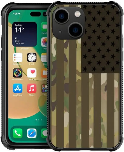 Miniatura 18 de ZHEGAILIAN Funda compatible con iPhone 14, funda de munición AK 47, parte trasera de vidrio templado+funda protectora de TPU de silicona suave