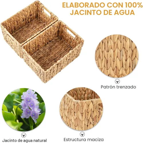 Miniatura 4 de Cestas rectangulares de mimbre de jacinto de agua, cesta de mimbre de 12 pulgadas, paquete de 2 cestas de almacenamiento tejidas con asas