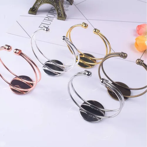 Miniatura 7 de Exceart 6 unidades de pulseras con ajuste de cabujón redondo en blanco, bandejas de bisel ajustables, pulseras para bricolaje y fabricación de joyas