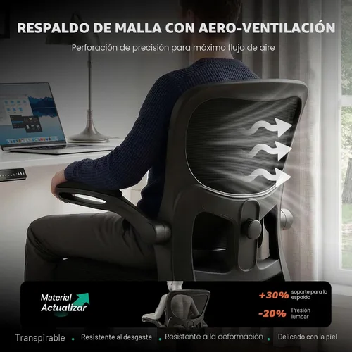 Miniatura 4 de AreShark Silla de oficina ergonómica, cómoda silla de escritorio con soporte lumbar ajustable, silla de computadora de malla con ruedas, Negro
