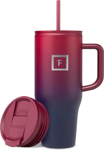 Miniatura 46 de IRON °FLASK Co-Pilot - Vaso aislante de 40 onzas con pajita y tapas abatibles - Botella con portavasos para bebidas frías o calientes - A prueba