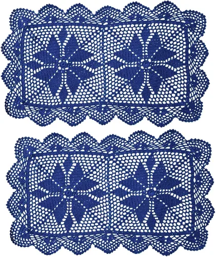Miniatura 37 de Manteles individuales rectangulares de encaje de ganchillo de 12 x 21 pulgadas, hechos a mano, para comedor y cocina, camino de mesa