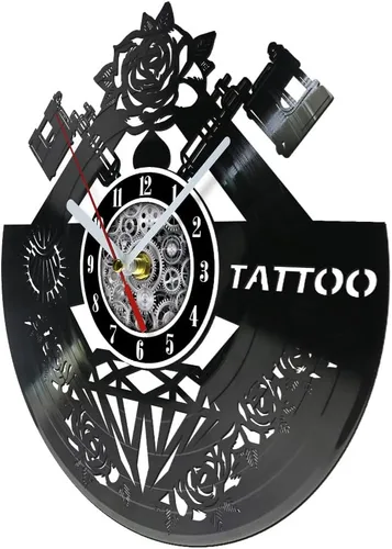 Miniatura 2 de The Geeky Days Reloj de pared con disco de vinilo silencioso con nombre personalizado, máquina de tatuaje de cuarzo con pilas, 12 pulgadas, LP