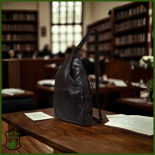 Miniatura 3 de Coyote Bay® HideSling - Bolso bandolera de cuero de grano completo para laptop, bolso bandolera grande, mochila de cuero para hombres y mujeres