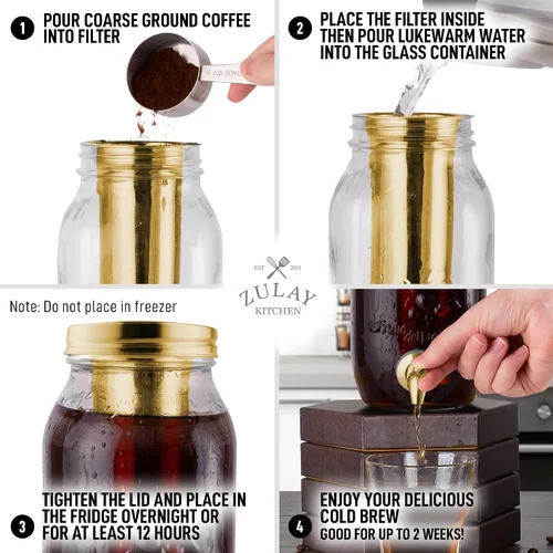 Miniatura 5 de Cafetera de infusiones en frío de 1.5 litros de Zulay Kitchen con jarra de vidrio EXTRA GRUESA y filtro de malla de acero inoxidable, cafetera
