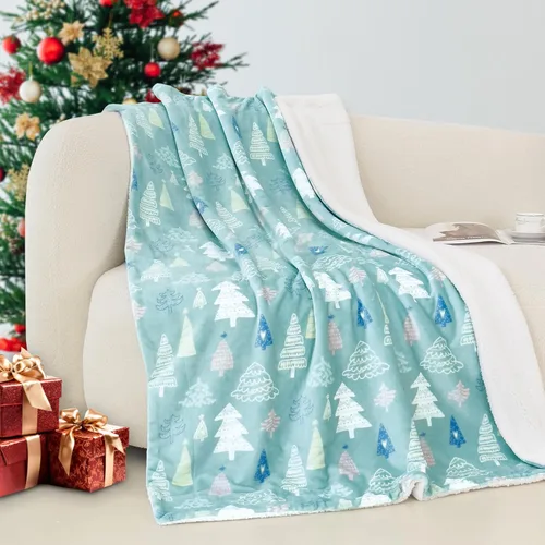 Miniatura 27 de Elegant Comfort - Manta reversible y ultra suave de franela con forro polar - Manta de sherpa navideña de invierno - Ligera, suave y acogedora