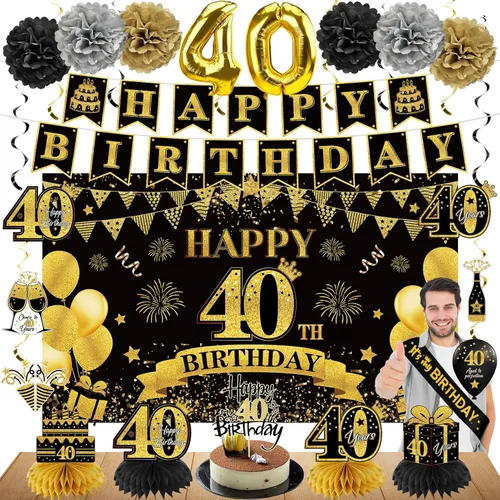 Miniatura 7 de Eucutur Kit de Decoración de 42 Piezas para Cumpleaños 50, para Hombres y Mujeres, Banner de Cumpleaños 50 Feliz en Oro Negro, Globos, Centro