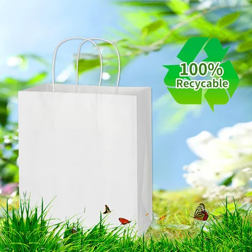 Miniatura 8 de Toovip Cada paquete de 100 bolsas pequeñas de papel kraft marrón y blanco medio con asas a granel