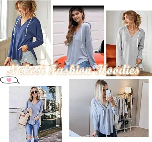 Miniatura 4 de NEKOSI Sudaderas con capucha y cuello en V de manga larga para mujer