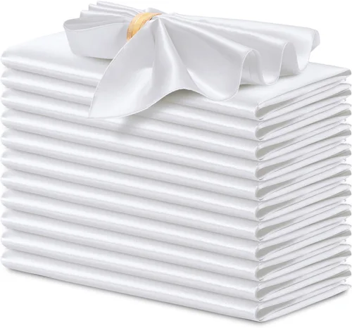 Miniatura 33 de P Pothuiny 12 servilletas de satén de color beige sedoso de 17 x 17 pulgadas, servilletas cuadradas lisas de tela de satén, servilletas de mesa