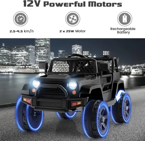 Miniatura 3 de OLAKIDS Camión de paseo para niños, vehículo eléctrico de 12 V con control remoto, juguete a batería para niños pequeños con 2 velocidades, Negro